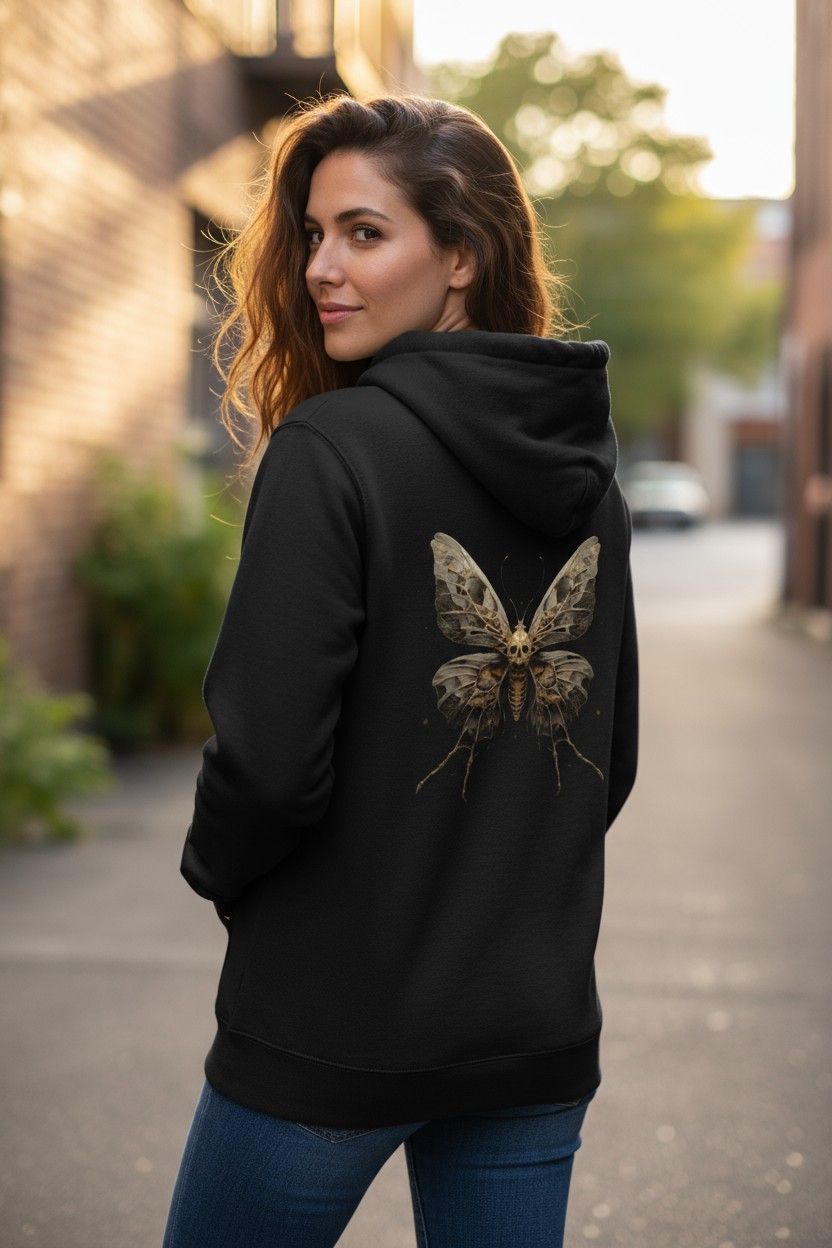 Death’s Wing – Gothic Moth Skull Hoodie