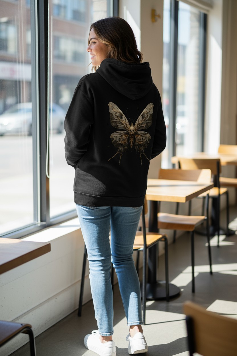Death’s Wing – Gothic Moth Skull Hoodie_1